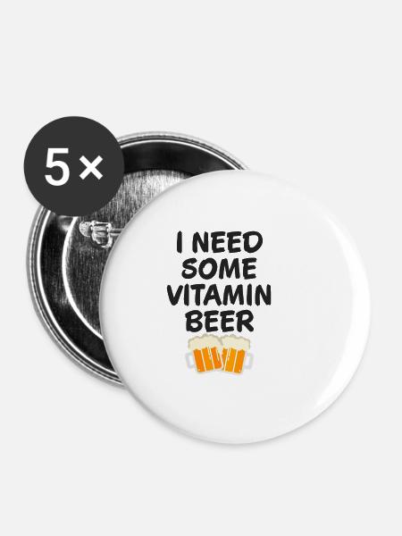 Vitamin Bier - Buttons klein 25 mm (5er Pack) - Weiß