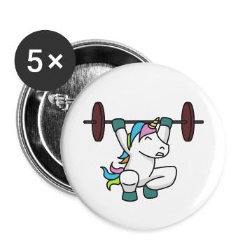 Licorne haltérophile cadeau gym fitness poids - Lot de 5 petits badges (25 mm) - blanc - Devant
