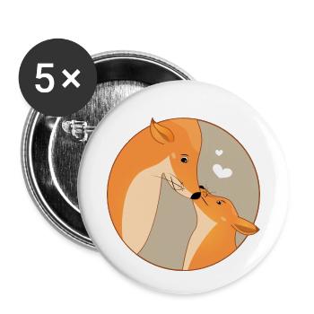 Animal Fox Love Family Mother Child Father - Buttons small 1''/25 mm (5-pack) - white - Front