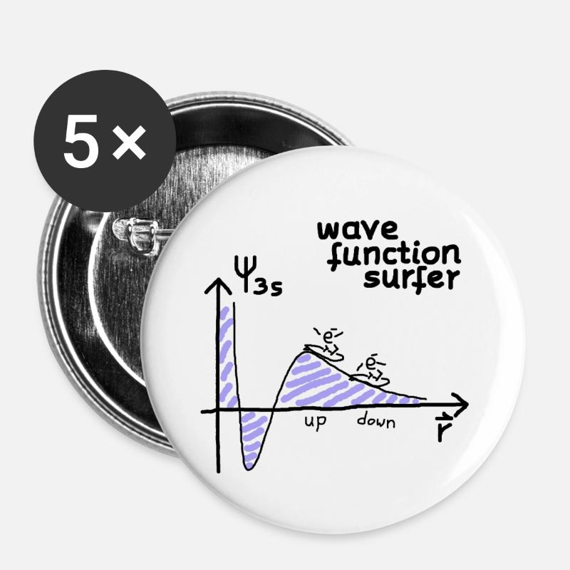 Quantenmechanik Elektron Surfer (Physik) - Buttons klein 25 mm (5er Pack) - Weiß