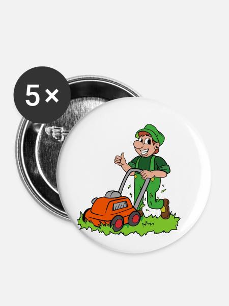 Gärtner mit Rasenmäher - Buttons klein 25 mm (5er Pack) - Weiß