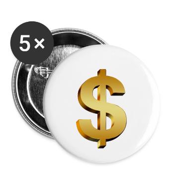signe dollar - Lot de 5 petits badges (25 mm) - blanc - Devant