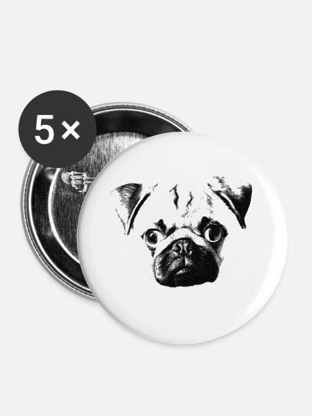 mopsgesicht - Buttons klein 25 mm (5er Pack) - Weiß