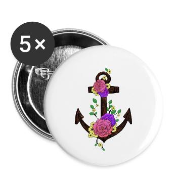 Ancre avec fleurs cadeau Rosaire croisière - Lot de 5 petits badges (25 mm) - blanc - Devant