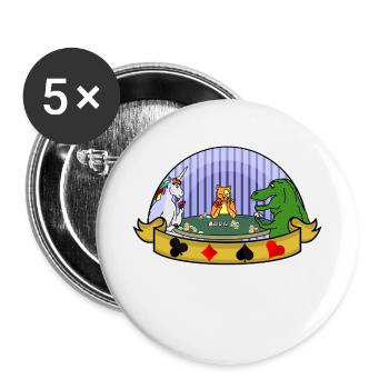 Einhorn Katze und Dinosaurier spielen Poker - Buttons klein 25 mm (5er Pack) - Weiß - Vorne