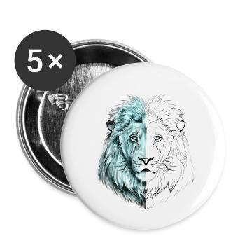 A drawn pretty lion in blue and white - Buttons small 1''/25 mm (5-pack) - white - Front