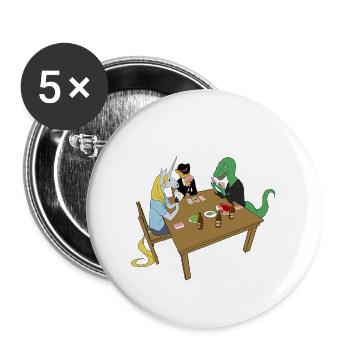 Einhorn Katze und Dino spielen Poker - Buttons klein 25 mm (5er Pack) - Weiß - Vorne