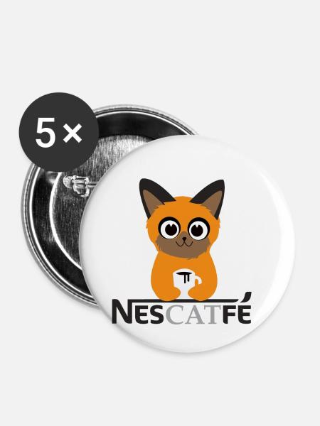 Katze Kaffe Nescatfe Geschenkidee - Buttons klein 25 mm (5er Pack) - Weiß