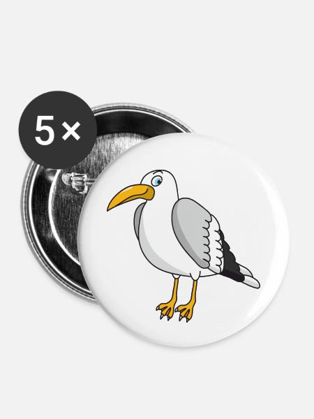 Möwe - Buttons klein 25 mm (5er Pack) - Weiß