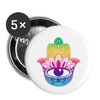 Main de symbole chanceux de couleurs hippie Fatima - Lot de 5 petits badges (25 mm) - blanc - Devant