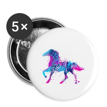 Pferd Wasserfarbe Rosa Blau - Buttons klein 25 mm (5er Pack) - Weiß - Vorne