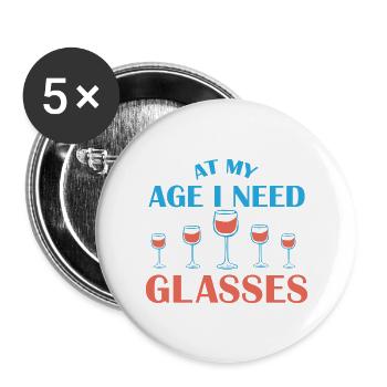 Wine Age Glasses Gift Saying - Buttons small 1''/25 mm (5-pack) - white - Front
