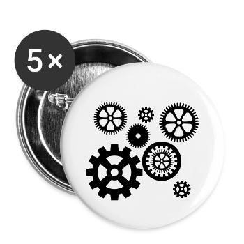Zahnräder - Buttons klein 25 mm (5er Pack) - Weiß - Vorne