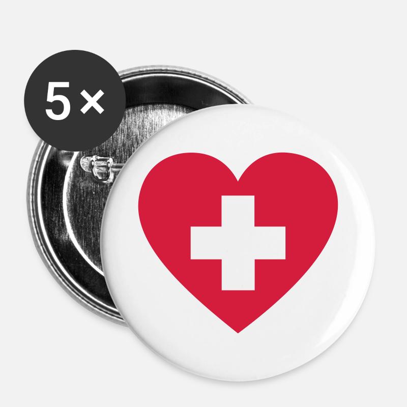 Herz, Erste Hilfe - Buttons klein 25 mm (5er Pack) - Weiß