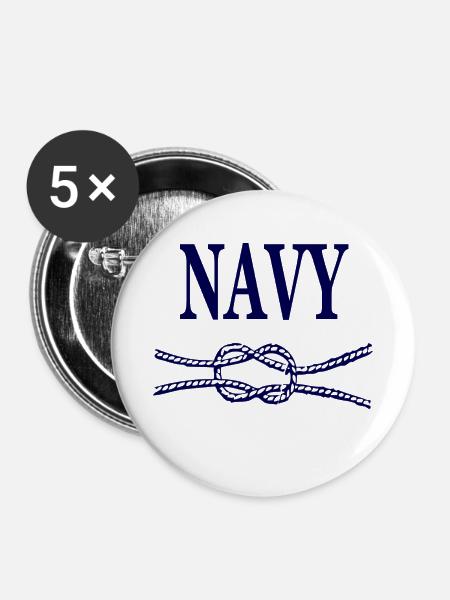 NAVY BLAUE SCHRIFT - Buttons klein 25 mm (5er Pack) - Weiß