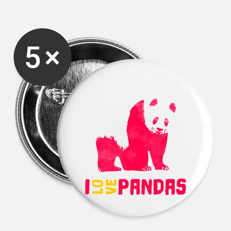 J'aime les pandas - Lot de 5 petits badges (25 mm) - blanc