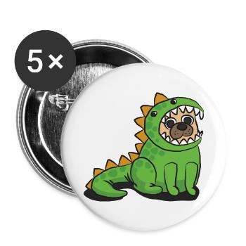Dino Pug - Lot de 5 petits badges (25 mm) - blanc - Devant