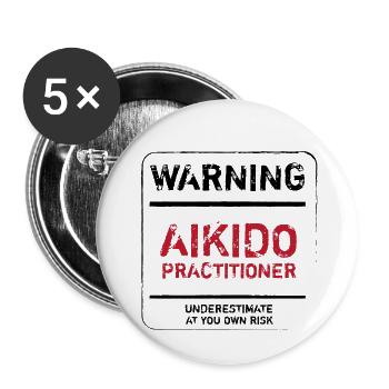 WARNING AIKIDO PRACTITIONER - AIKIDO T-Shirt - Buttons klein 25 mm (5er Pack) - Weiß - Vorne