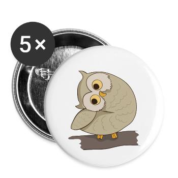 Eule auf dem Ast Geschenk - Buttons klein 25 mm (5er Pack) - Weiß - Vorne