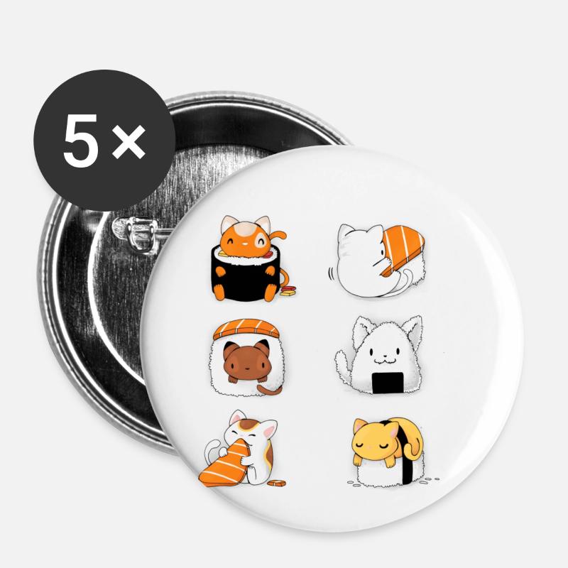SUSHI CAT - Buttons small 1''/25 mm (5-pack) - white