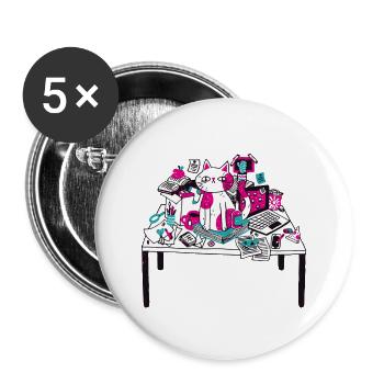 Chat sur le chaos de bureau - Lot de 5 petits badges (25 mm) - blanc - Devant