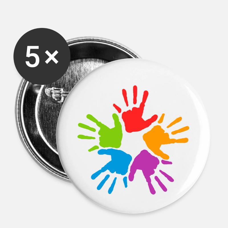 Mains colorées - Lot de 5 petits badges (25 mm) - blanc