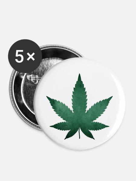 WEED HANFBLATT - Buttons klein 25 mm (5er Pack) - Weiß