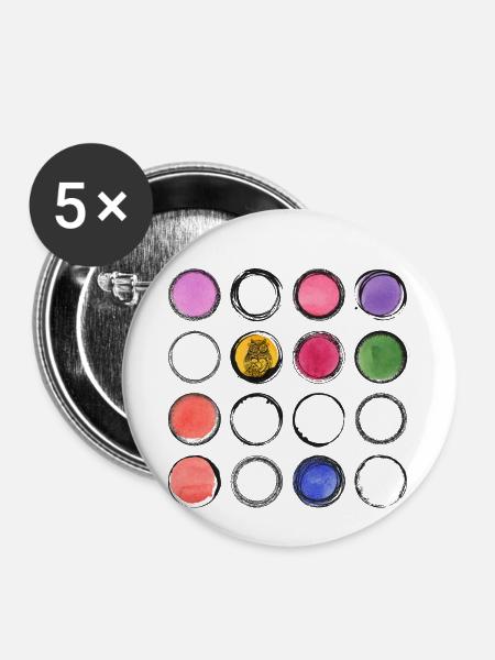 bunte Eule Muster Kreis - Buttons klein 25 mm (5er Pack) - Weiß