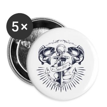 Ancre vintage - Lot de 5 petits badges (25 mm) - blanc - Devant