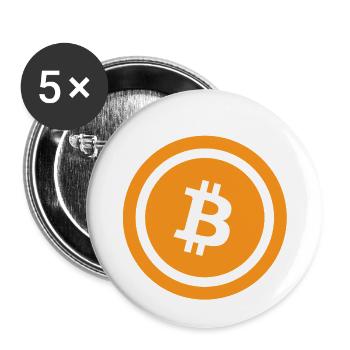 Classic Bitcoin BTC Logo - Buttons klein 25 mm (5er Pack) - Weiß - Vorne