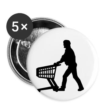 Panier Shopping Panier Homme Supermarché - Lot de 5 petits badges (25 mm) - blanc - Devant