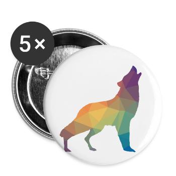 Wolf Mosaik, Silhouette, Profil - Buttons klein 25 mm (5er Pack) - Weiß - Vorne