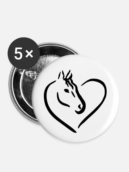 Pferdeliebe - Ich Liebe Pferde - Buttons klein 25 mm (5er Pack) - Weiß