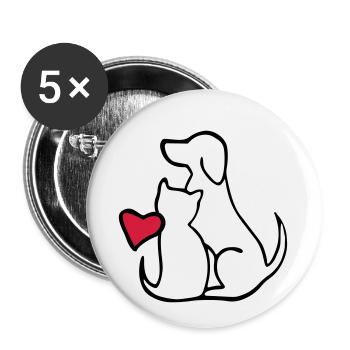 chien et chat s’aiment - Lot de 5 petits badges (25 mm) - blanc - Devant