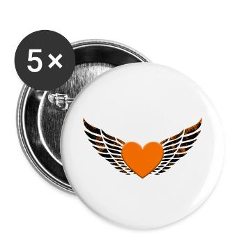 Orange Heart Herz Flügel - Buttons klein 25 mm (5er Pack) - Weiß - Vorne