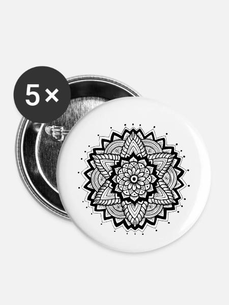 Mandala - Buttons klein 25 mm (5er Pack) - Weiß
