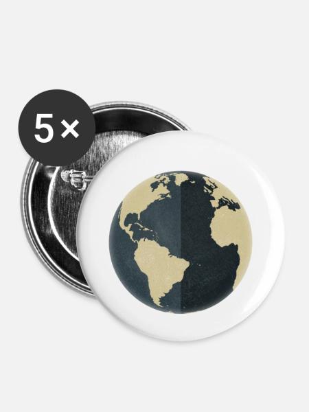 Weltkugel Erde - Buttons klein 25 mm (5er Pack) - Weiß