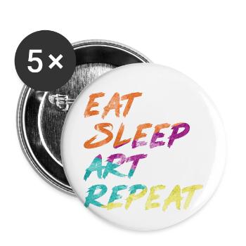 Art aquarelle manger sommeil art répéter - Lot de 5 petits badges (25 mm) - blanc - Devant