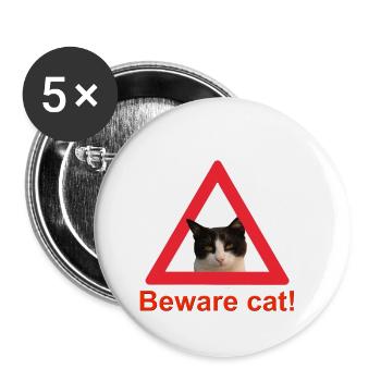 Vorsicht Katze Verkehrszeichen Schild Katzendame - Buttons klein 25 mm (5er Pack) - Weiß - Vorne