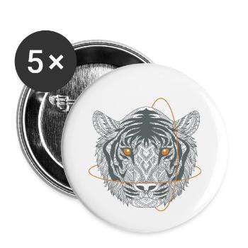 Tigerkopf Schwarz Weiß - Buttons klein 25 mm (5er Pack) - Weiß - Vorne