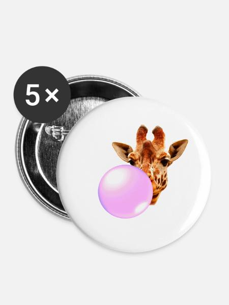 Giraffe Mit Kaugummi - Buttons klein 25 mm (5er Pack) - Weiß