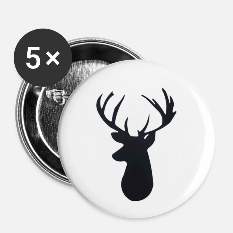Deer head silhouette - Buttons small 1''/25 mm (5-pack) - white