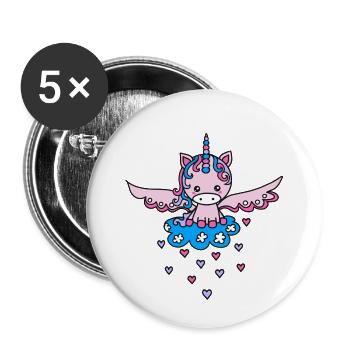 Sweet pink unicorn wing cloud hearts Kawaii - Buttons small 1''/25 mm (5-pack) - white - Front