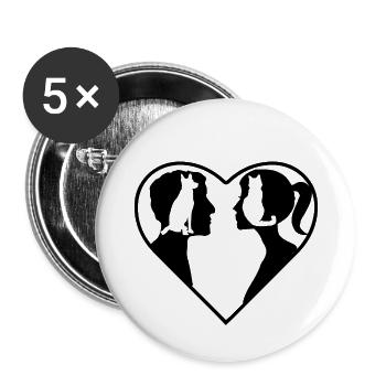 Love - a heart for animals dog cat - Buttons small 1''/25 mm (5-pack) - white - Front