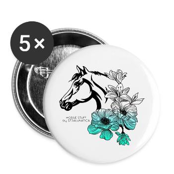 Cheval et Fleurs - CHEVAL PAR STRALUNATICA - Lot de 5 petits badges (25 mm) - blanc - Devant