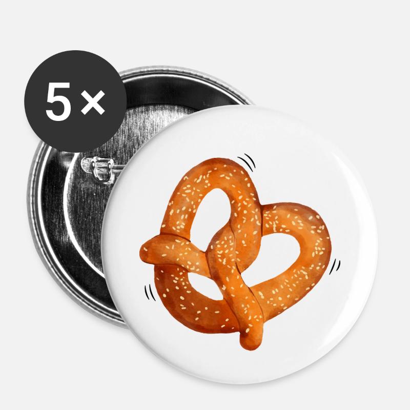 Pretzel - - Gift, Gift Idea - Buttons small 1''/25 mm (5-pack) - white