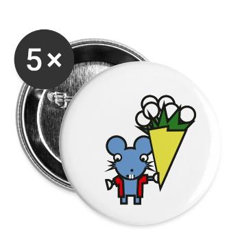 süße Maus Blumenstrauß Blumen Geschenk - Buttons klein 25 mm (5er Pack) - Weiß - Vorne