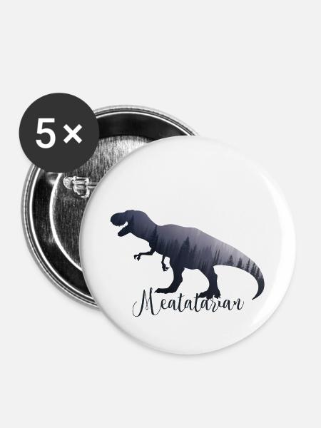 Fleischfresser T-Rex Dinosaurier Fleischesser - Buttons klein 25 mm (5er Pack) - Weiß