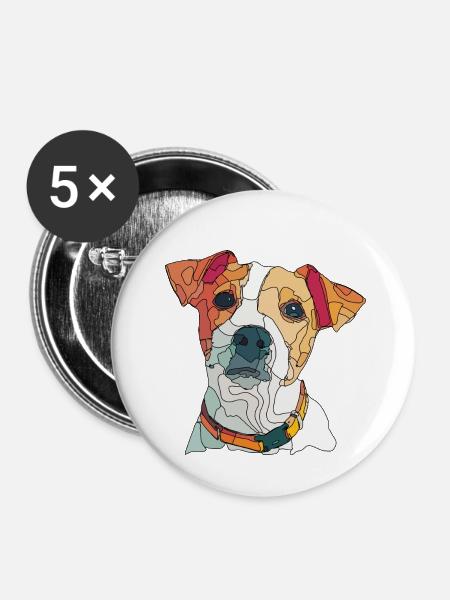jack russel - Buttons klein 25 mm (5er Pack) - Weiß