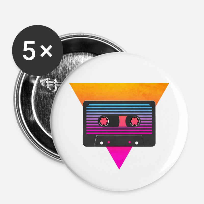 80's cassette - Buttons small 1''/25 mm (5-pack) - white